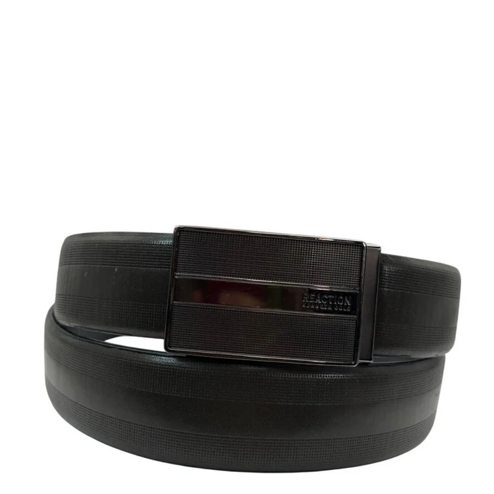 Kenneth Cole Reaction Mens Belt Brown Textured Plaque Buckle 38-40 E1H